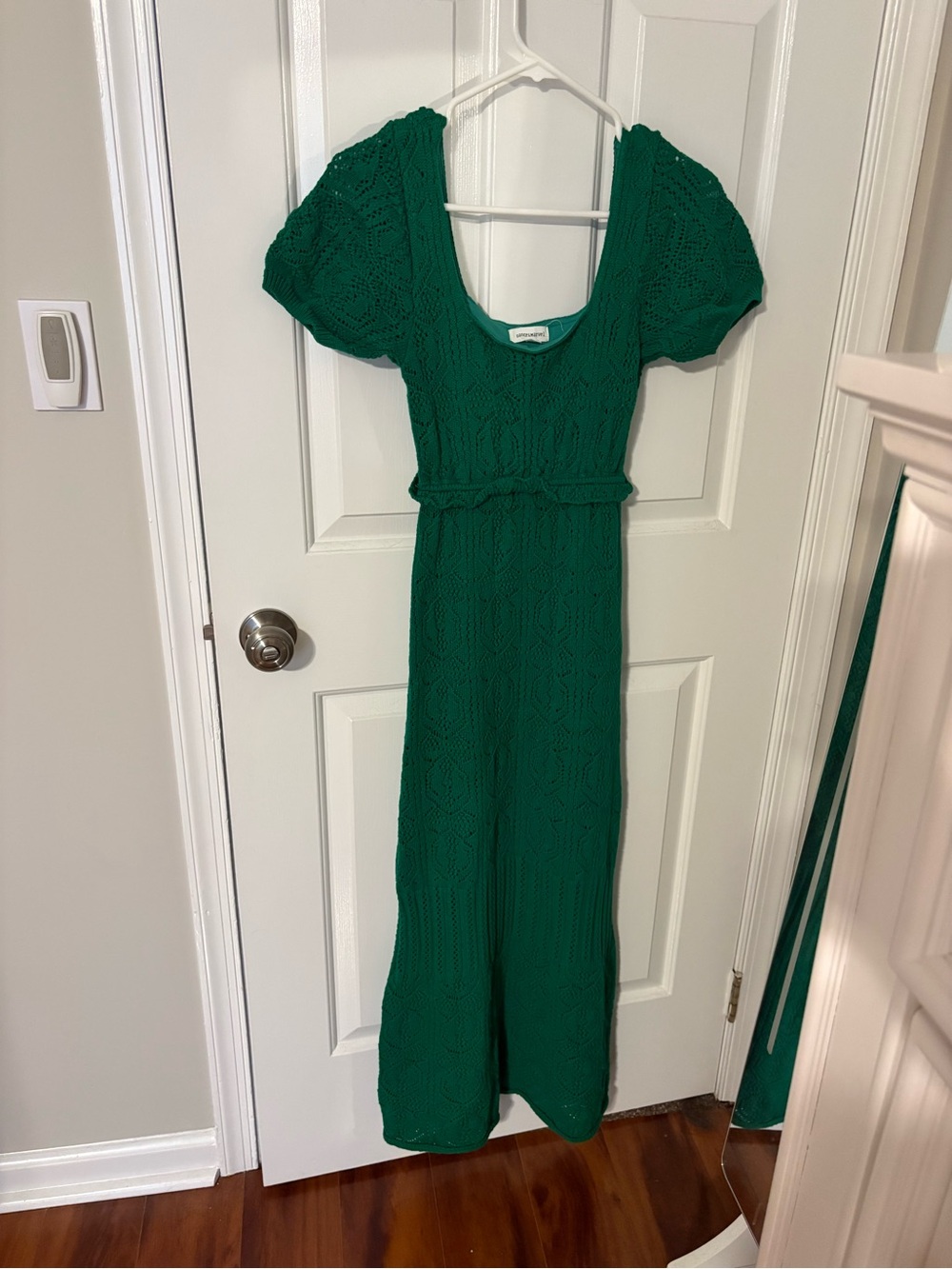 Green Knit Puff-Sleeve Maxi Dress